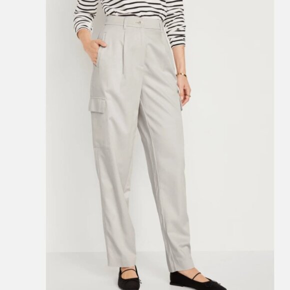 Old Navy Extra High Rise Taylor Straight Cargo Trouser Pants Silver Grey Large - Picture 1 of 12